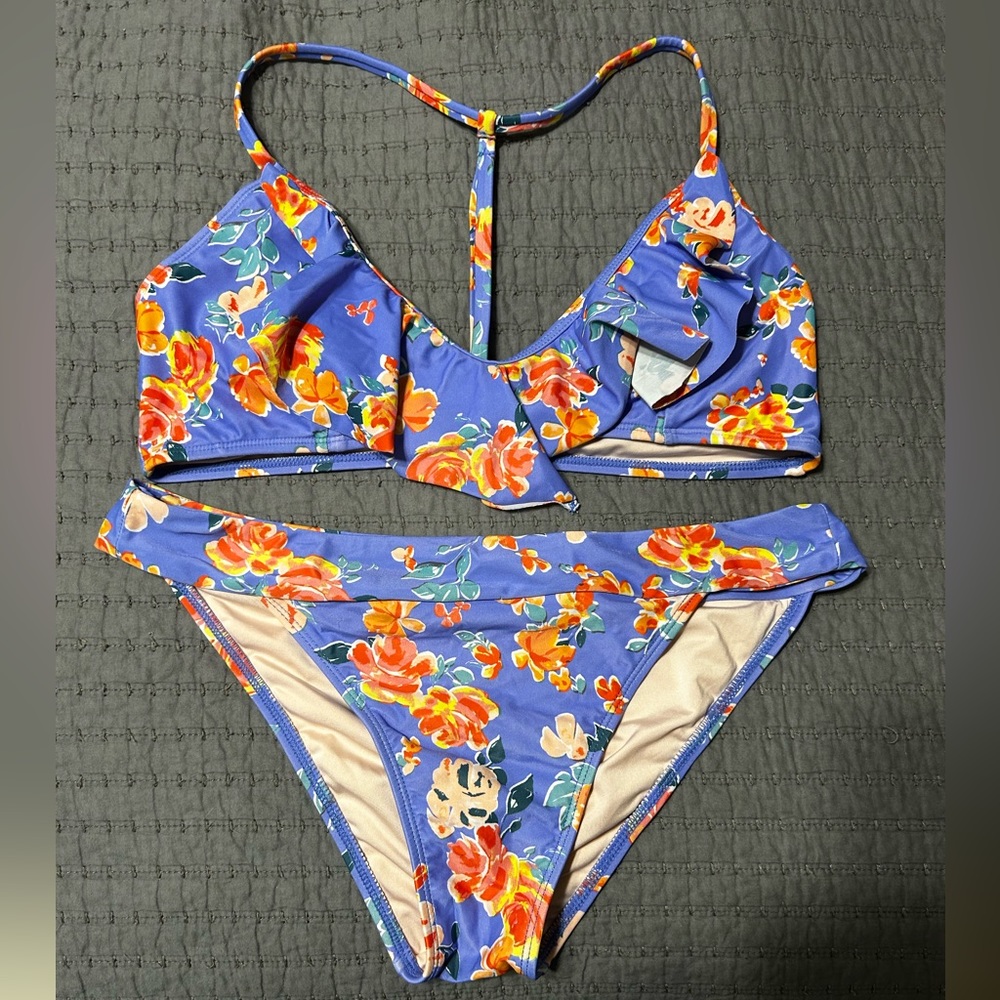 Mae Purple Orange Floral Ruffle Bikini Swim